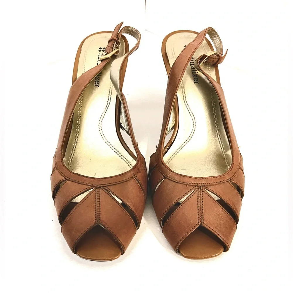 Naturalizer Brown Peep-Toe Slingback Heels - Picture 1 of 6